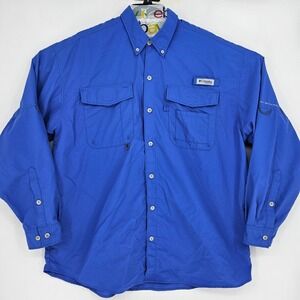 Columbia Shirt Mens Large Long Sleeve Vented‎ Fishing Outdoors Omni Shade Blue
